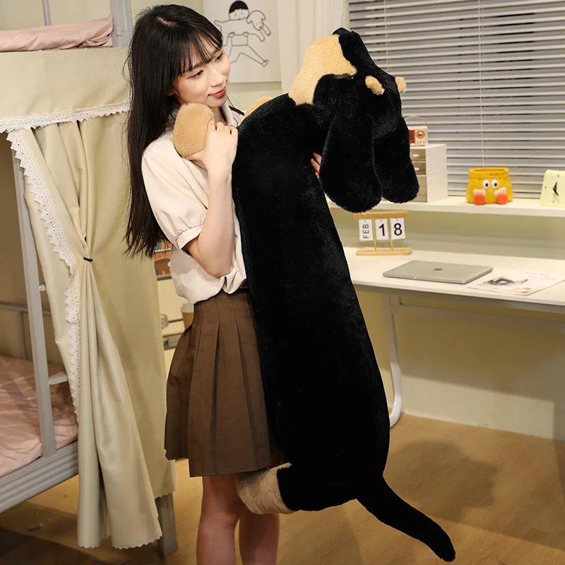 100cm 카와이 만화 긴 스트립 닥스 훈트 개 봉제 인형 베개 블랙 브라운 귀여운 강아지 동물 인형 장난감 따뜻한 포옹 홈 장식