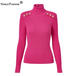 Newest Hot Pink Wool Blend Turtle Neck Popular Best Selling Women Slim Stretchy Knitting Fashion Sweater Winter Warm Tops