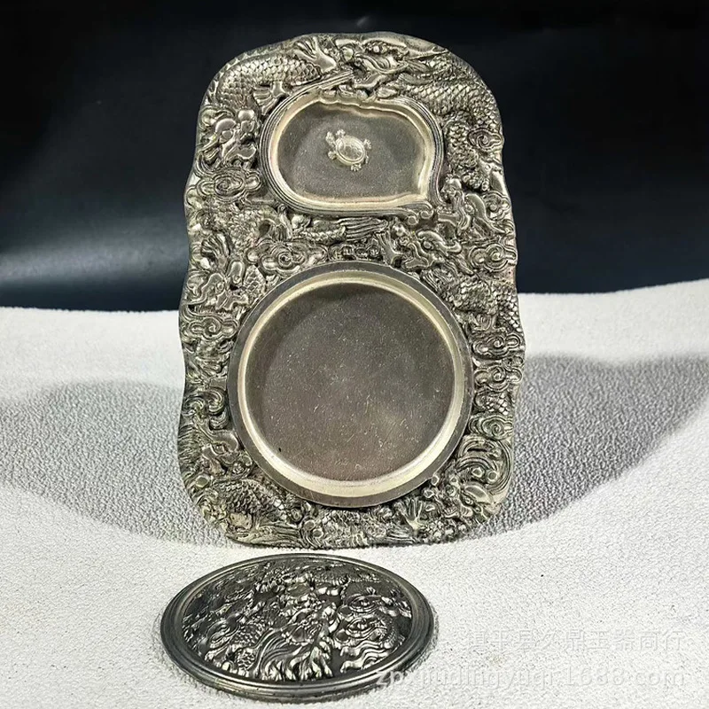 ornaments, Nine Dragons inkstone, white bronze pen wash, decorative crafts, home and study room decorations
