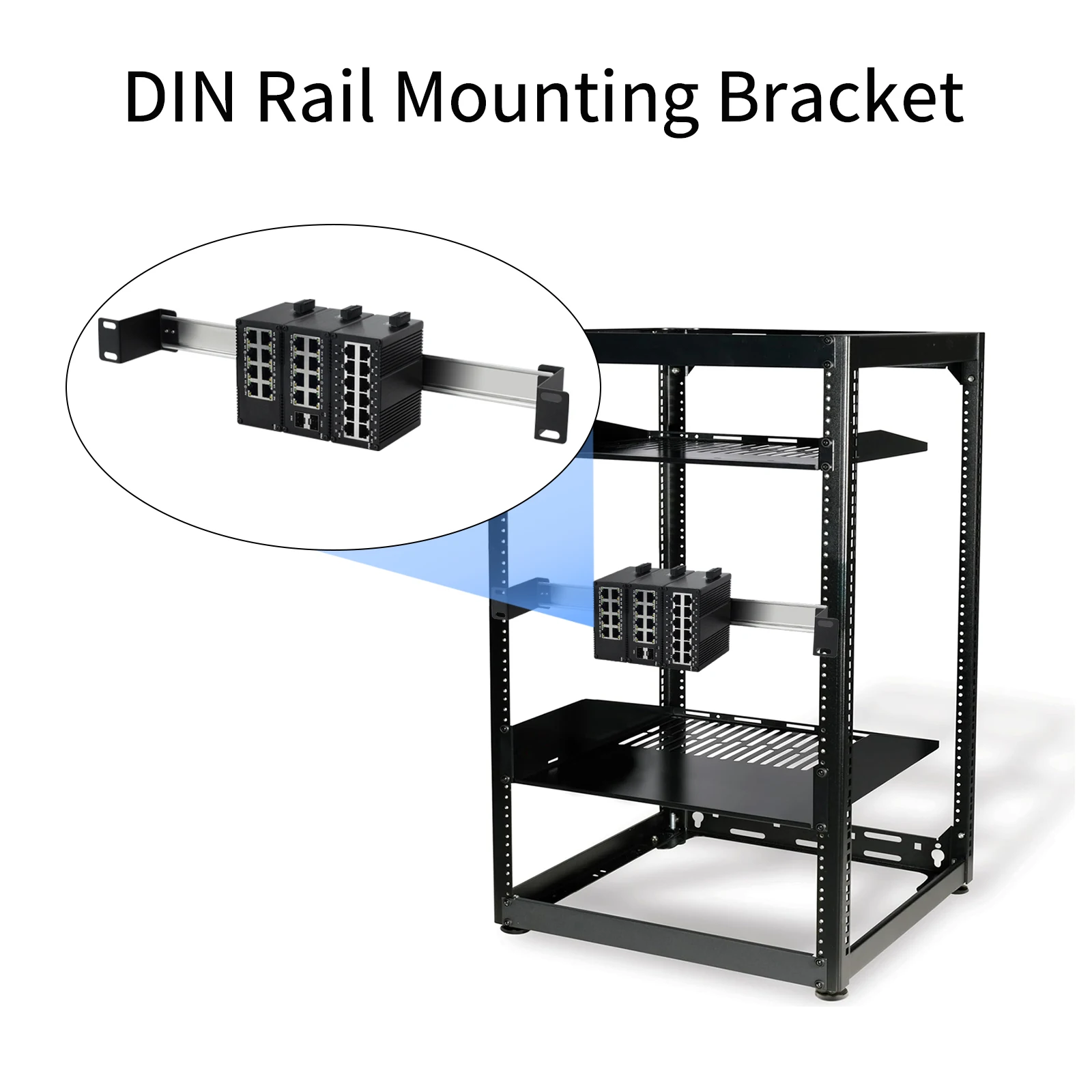 19 Inch non-adjustable rack mount Din rail chassis, cabinet bracket for 35 mm Din rail mounted equipment Aluminum chassis