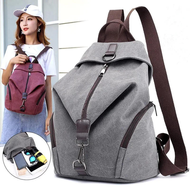 Fashion Canvas Female Backpack Multifuction Casual Backpack For Teenager Girls 2021 New Summer Women Large Capacity Shoulder Bag