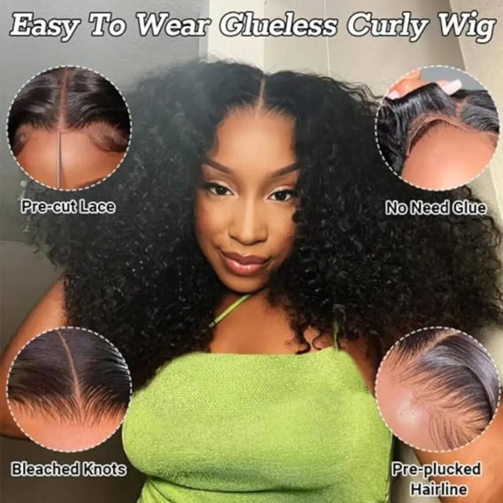 Kinky Curly Bob Wig 4x4 Glueless Human Hair Wigs Put On And Go 4x4 Bob Lace Wigs 10-16 Inchs 4x4 Transparent HD Lace Closure Wig