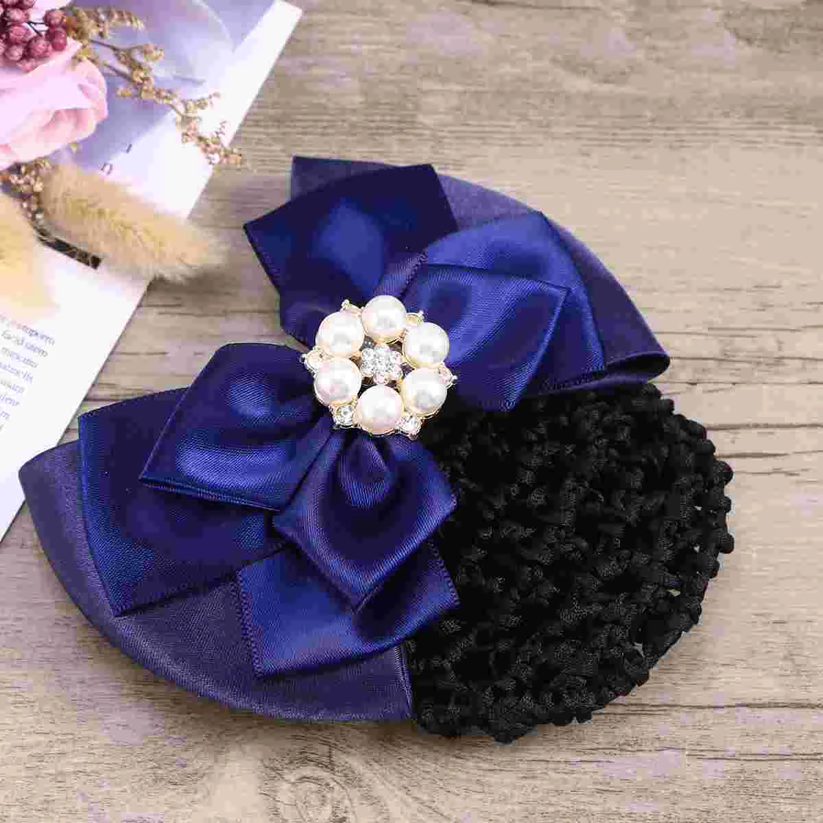 

Flight Attendant Nurse Bun Bow Headdress Hair Snood Net Mesh Hair Clip Cross Bow Office Elastic Hairpin for