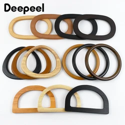 2Pcs Deepeel Solid Wood Bag Handle Women's Handbag Woven-Bag Wrist Ring Handles Purse Frame Handmade DIY Bags Accessories