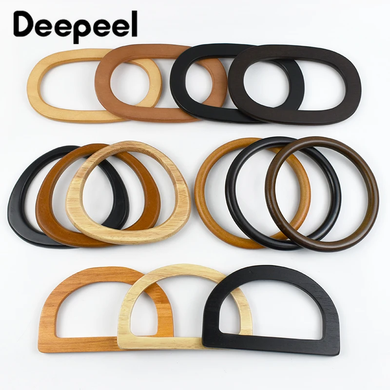 2Pcs Deepeel Solid Wood Bag Handle Women's Handbag Woven-Bag Wrist Ring Handles Purse Frame Handmade DIY Bags Accessories
