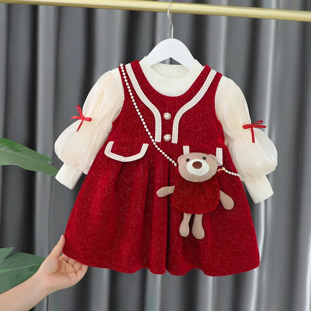 2024 Autumn New Girls' Dress Set Korean Edition Girls' Bow Tank Top Mesh Two Piece Set Girls' Casual Dress 0-6 Years Old