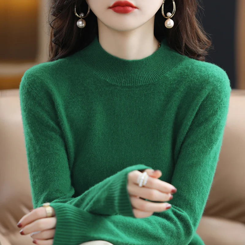 

Women's 100% Pure Wool Sweaters Soft Warm O-Neck Casual Pullovers Winter Female Long Sleeve High Quanlity Tops 9 Colors Jumper