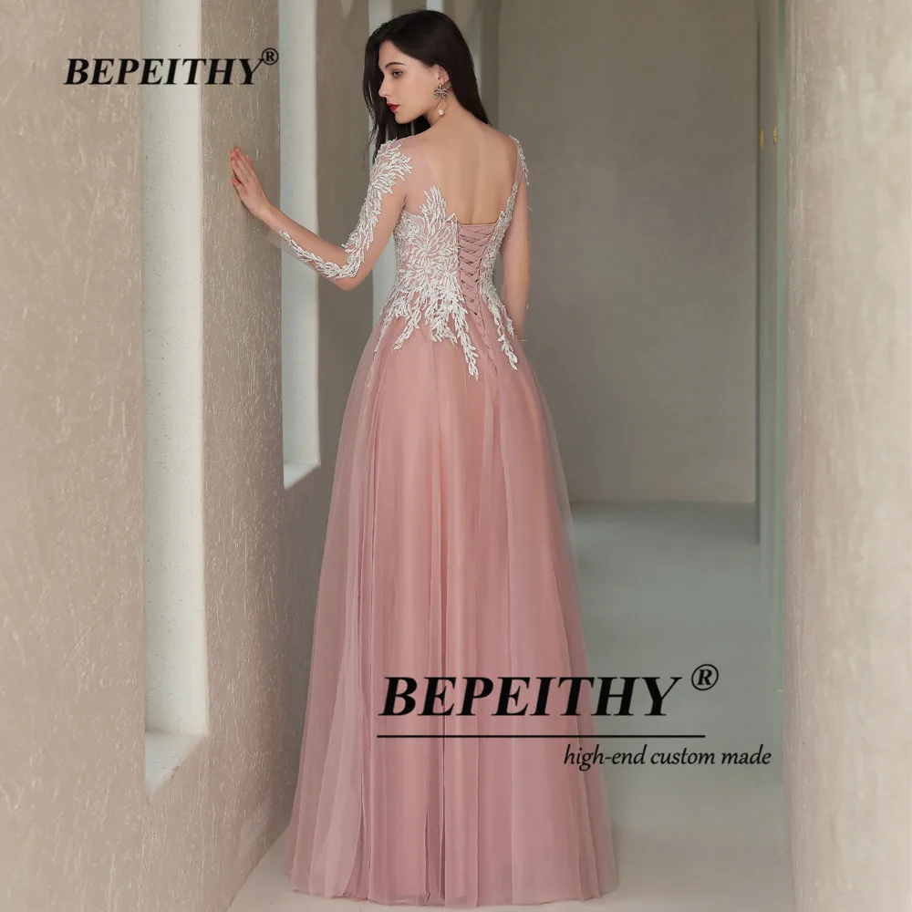 BEPEITHY vestido de noche personalizado para mujer, manga completa, rosa, dulce, Gril, Vintage, largo hasta el suelo, fiesta, boda, noche