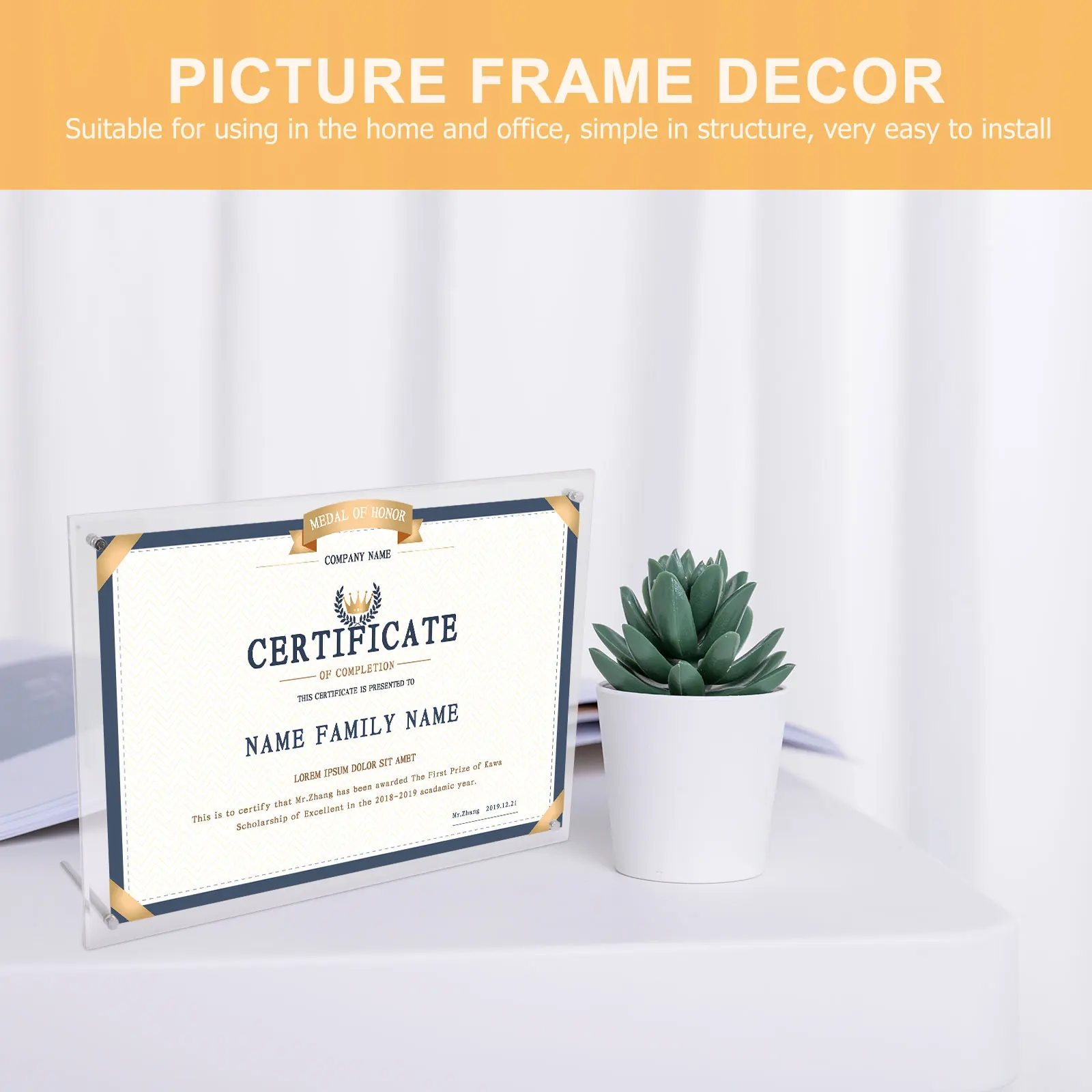 

1 set Sturdy Acrylic Photo Frame Display Stand Office Business License Award Desktop Organizer Holder Home Decor Frame