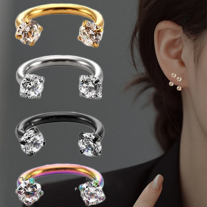 สแตนเลสสตีลแหวนจมูก Septum Lip Studs ต่างหูกระดูกอ่อนวงกลม Tragus หูเจาะจมูก Horseshoe Body เครื่องประดับ