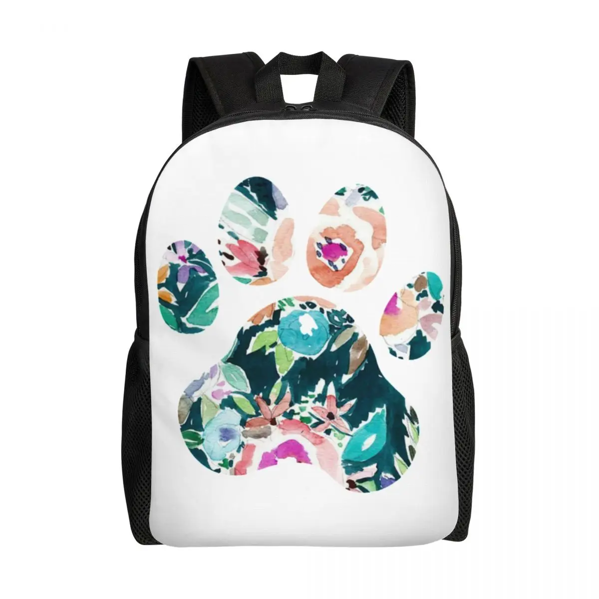 Trendy Teal Floral Paw Print Travel Backpack Women Men School Laptop Bookbag Pet Colorful Animal College Student Daypack Bags