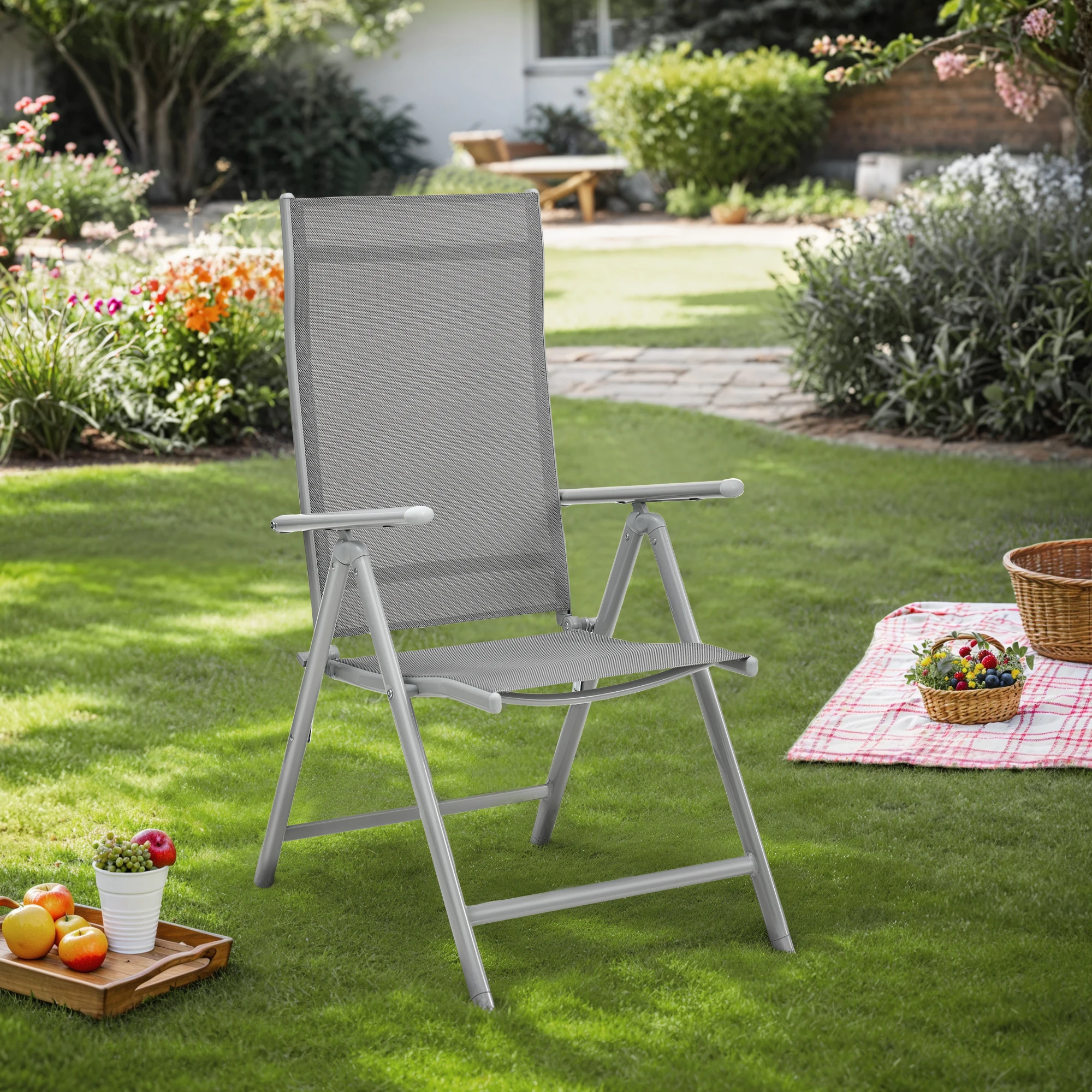 Tuinstoelen, set van 2, klapstoelen, met robuust aluminium frame, 8-laags verstelbare rugleuning, draagvermogen tot 150 kg