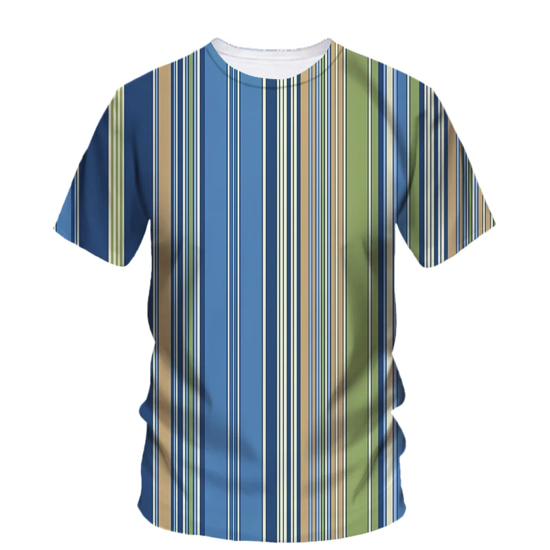 Summer new Fashion Casual Color Stripe graphic t shirts For Men Trend Leisure Simple Style Printed O-neck Short Sleeve Tees Tops