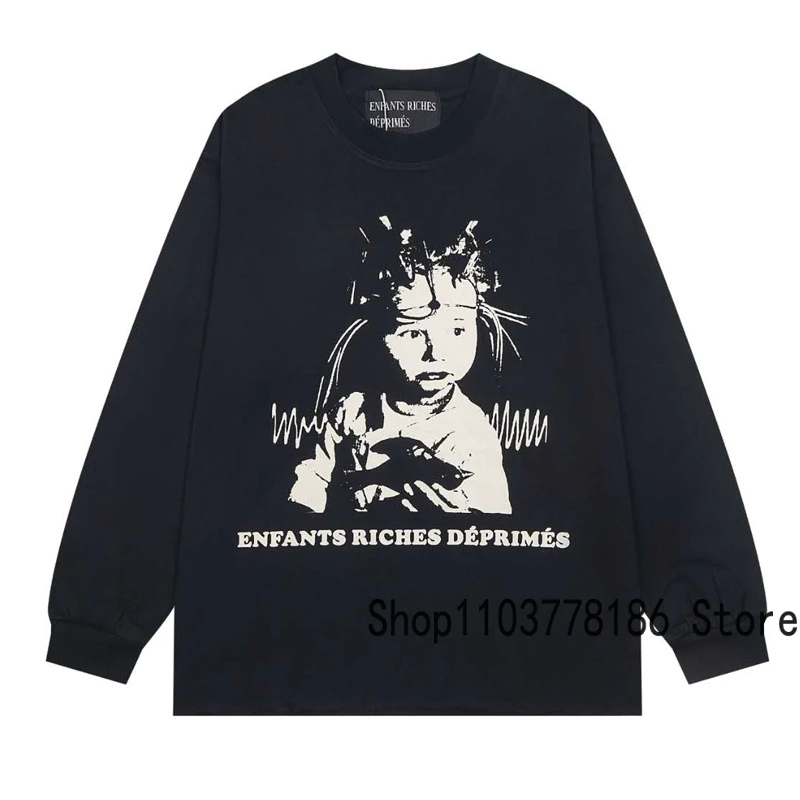 

American High Street Enfants Riches Deprimes Long Sleeve Tops Children's Print Roundneck Pullover Multi-style Loose ERD T-shirts