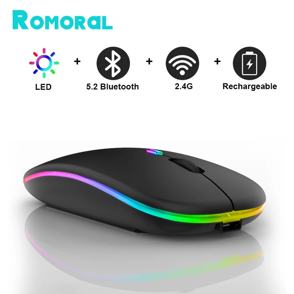 

2.4G Wireless Mouse With USB Rechargeable RGB Bluetooth Mouse Silent Computer Mice For Laptop Macbook Gaming Mouse Gamer