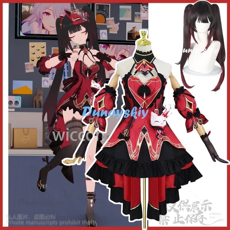 Anime Game Honkai Star Rail Cosplay Sparkle Costume Red Lolita Dress For Woman Girls Headwear Mask For Halloween Customized