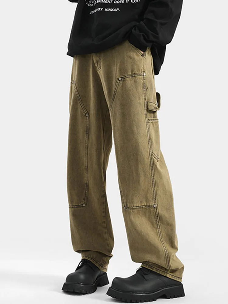 

Повседневные мужские джинсы оверсайз в американском ретро-стиле для работы, весна-осень, уличный стиль, свободный крой, прямые штанины