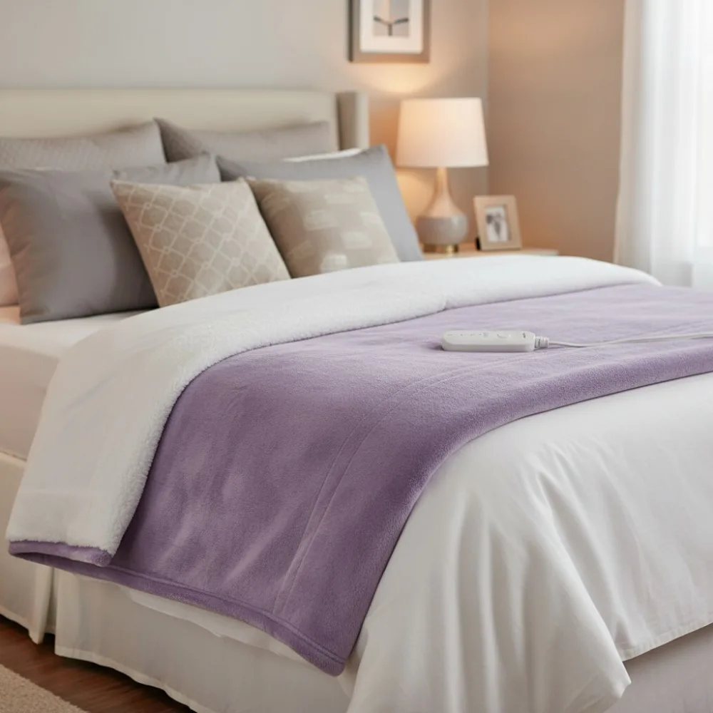 

LuxeHeat Electric Heated Blanket, Soft Flannel Sherpa Throw with 5 Heat Settings & Auto Shut Off, 50x60 Inches Purple