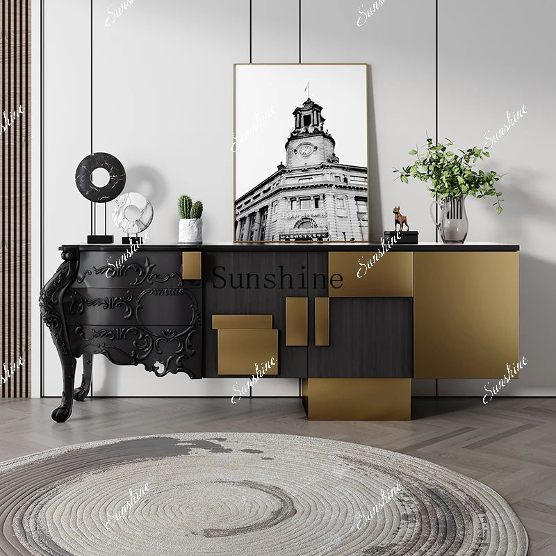 French light luxury dining side solid wood antique relief art design home entrance cabinet table  FT