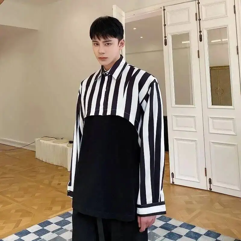 Men's Shirt Streetwear Color Block Stripe Patchwork Oversized Fit Short Sleeve Casual Commute Short Blouse Top TT4S