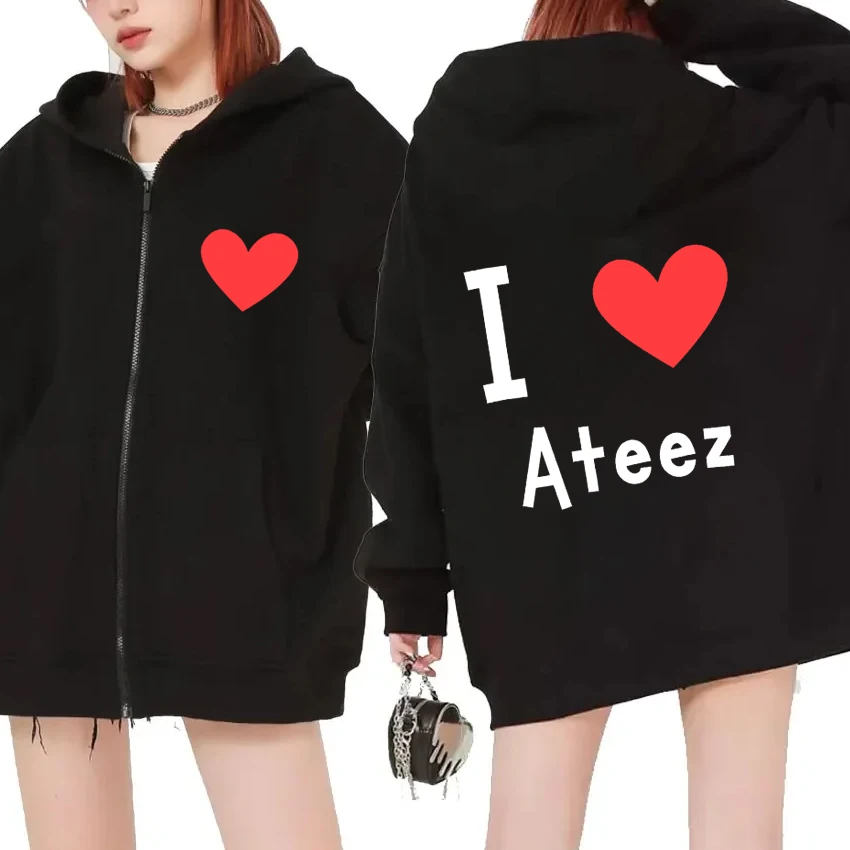 

2025 Korea I Love Ateez Double Sided printed Fan Zipper Hoodie Men women fashion Y2k Sweatshirt Unisex Fleece Casual Jacket Coat