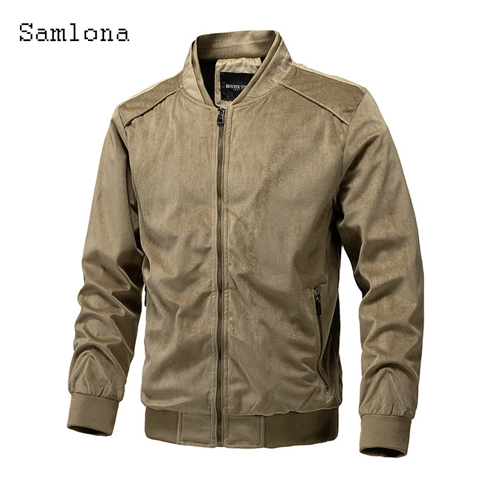 

2026 Европейская модная куртка с карманами на молнии, мужские замшевые пальто с воротником-стойкой, базовый топ, верхняя одежда, тонкие куртки-пилоты, хаки, зеленый цвет