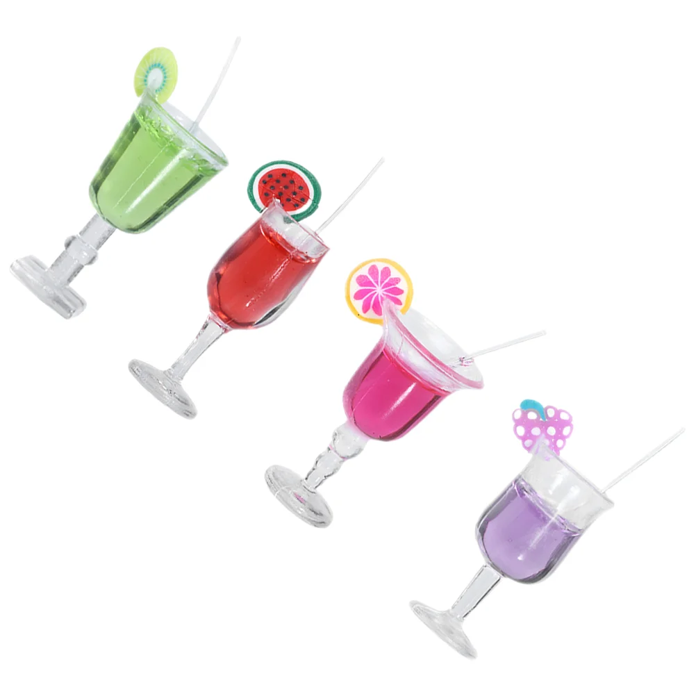 

4 Pcs Dollhouse Cocktail Toy Miniature Juice Cup Simulated Micro-landscape Decoration Accessories Simulation Beverage Model