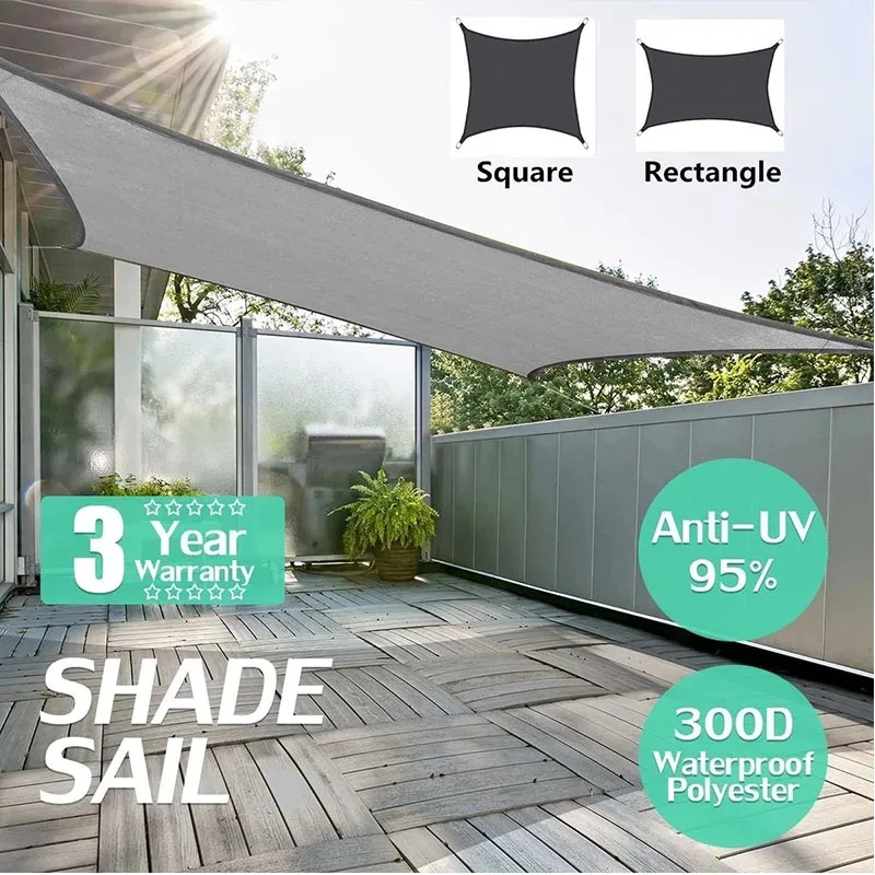 

Grey 300D Waterproof Awning Sail Ultra Light Awning For Garden Swimming Pool Awning 3x4m 3x5m 4x5m