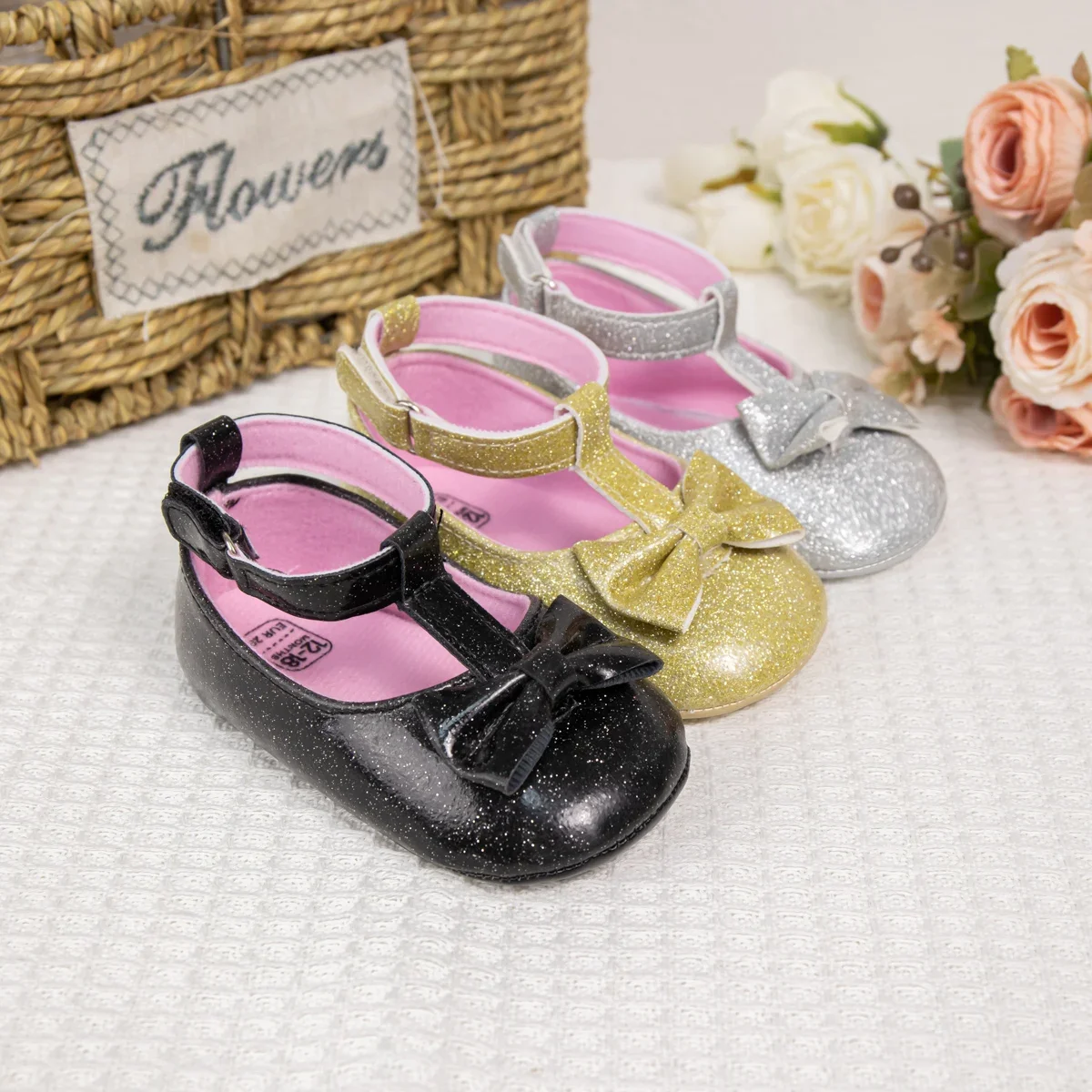 

Meckior Baby Princess Dress Girl Shoes Popular Sequins Bow Strap Infants Shoes Rubber Flat Soft Outdoor Newborn Girls Shoes