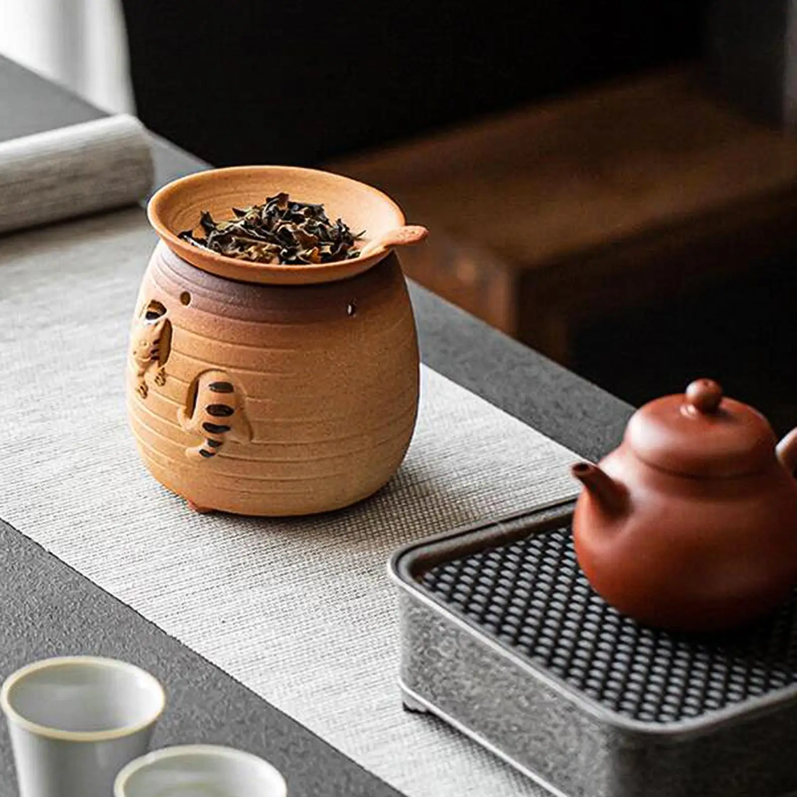 Round Ceramic Teapot Warmer Tealight Furnace for Heating Coffee Milk