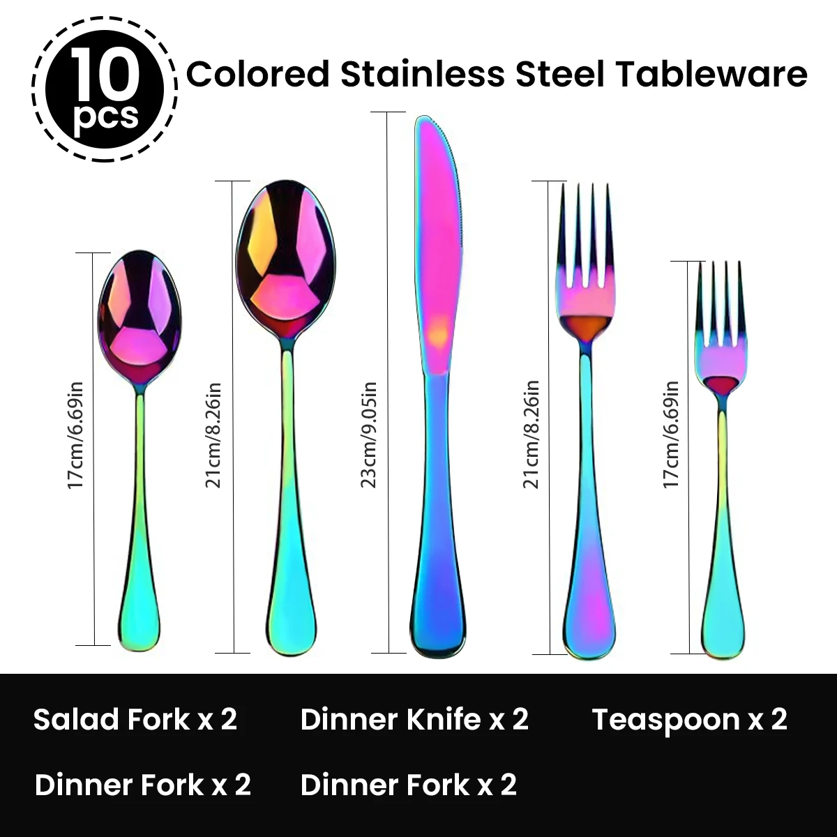 10/20 قطعة أواني الطعام الفولاذ المقاوم للصدأ مجموعة قوس قزح أدوات المائدة الملونة غسالة صحون آمنة عشاء أدوات المائدة الغربية اكسسوارات المطبخ #2