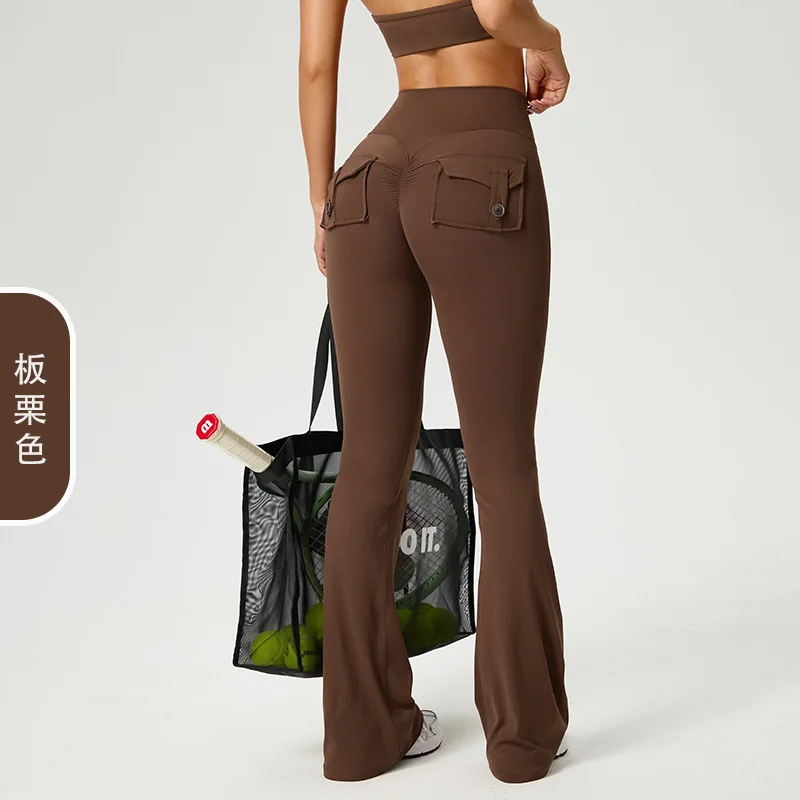 AW The Latest Women's Wide-leg High-elasticity Yoga Leggings Tooling Pockets Yoga Pants Hip-lifting Sports Fitness Pants Micro