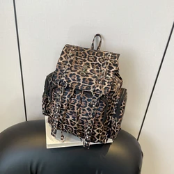 Leopard Colorblock Fashion PU Backpack Large Capacity Flap Drawstring Personalized 2024 Hot Sale Bags for Women Mochila