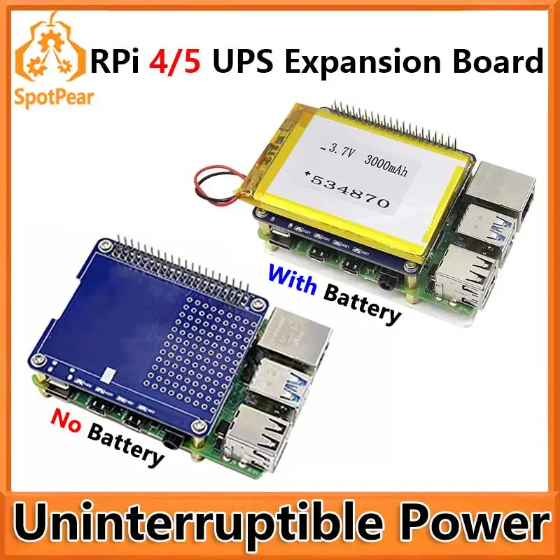 

Raspberry Pi 4 / PI5 UPS Uninterruptible Power Supply HAT Lithium Battery Module RPi-UPS-H
