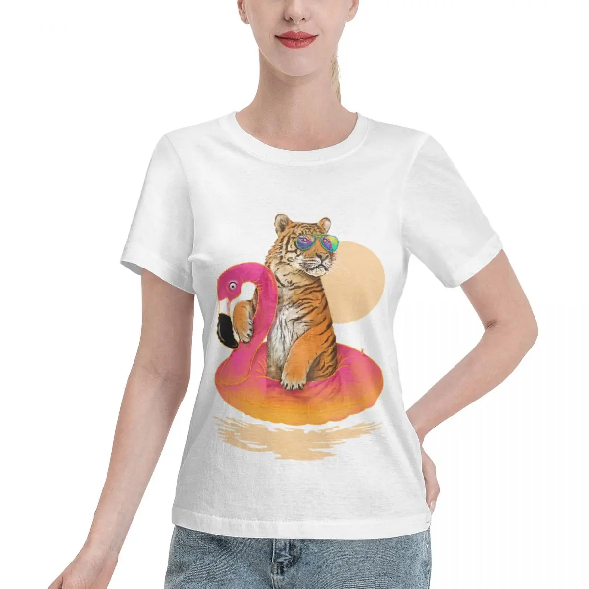 Autumn Inner Chillin Flamingo Tiger Women's T-shirt Soft Girl Casual Wear Tshirt