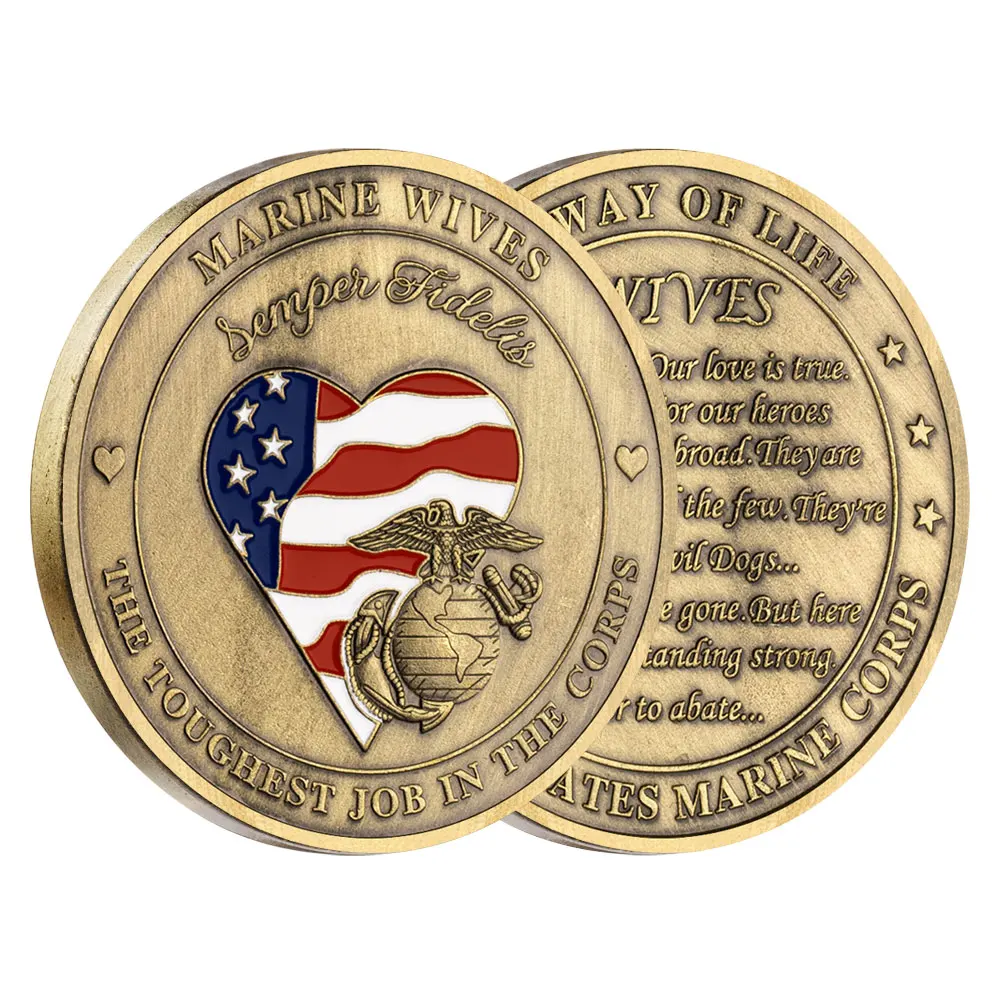 U.S. Military Marine Corps Commemorative Coins Bronze Plated Heart ShapedNavy Wives Rose Love Collectible Coin