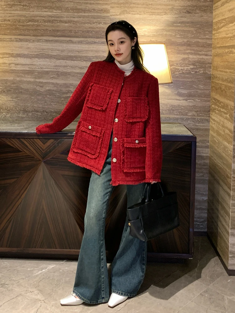 Fashion Party Street Style 2024 Autumn Winter Fringed Wool Coats for Women luxury high quality Tweed jackets Noble Women suit