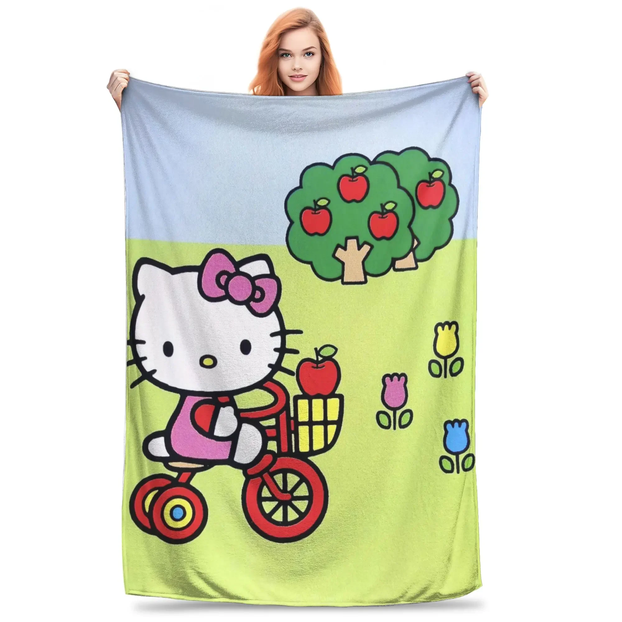 Hello Kitty Riding Blankets Soft Cozy Throws for Kids Winter Bedding Home Decor Novelty Bedspread