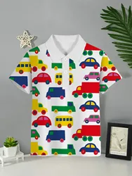 2024 Kids Clothes Boy Cartoon Print Polo Shirts Automobile Graphic Children Top Short Sleeve for Boy Kids Clothes Summer