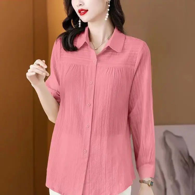 

2024 Women's Spring Autumn Fashion Loose Cotton Shirts Female Solid Color Casual Shirt Ladies Long Sleeve Thin Blouses J140