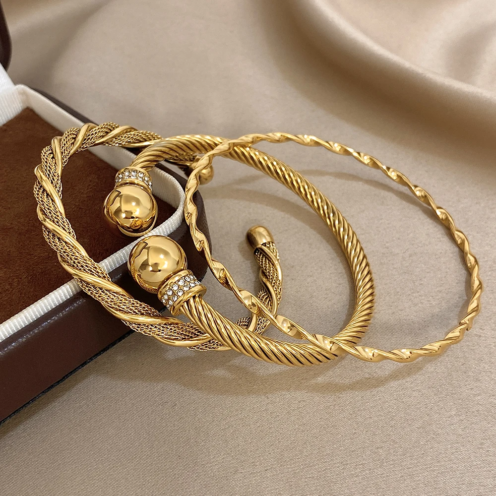 Greatera Hochwertiger Warp Twine C-förmiger offener Herren-Armreif aus Edelstahl mit Strass-Intarsien, Damen-Manschettenarmband, Schmuck, Geschenk – Detail 4