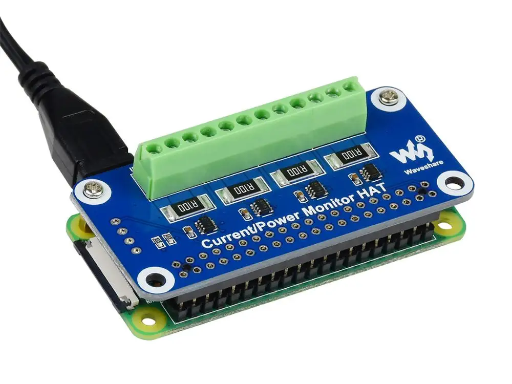 Fotografia 3: Waveshare chapéu de monitor de corrente/tensão/potência de 4 canais para Raspberry Pi, interface I2C/SMBus