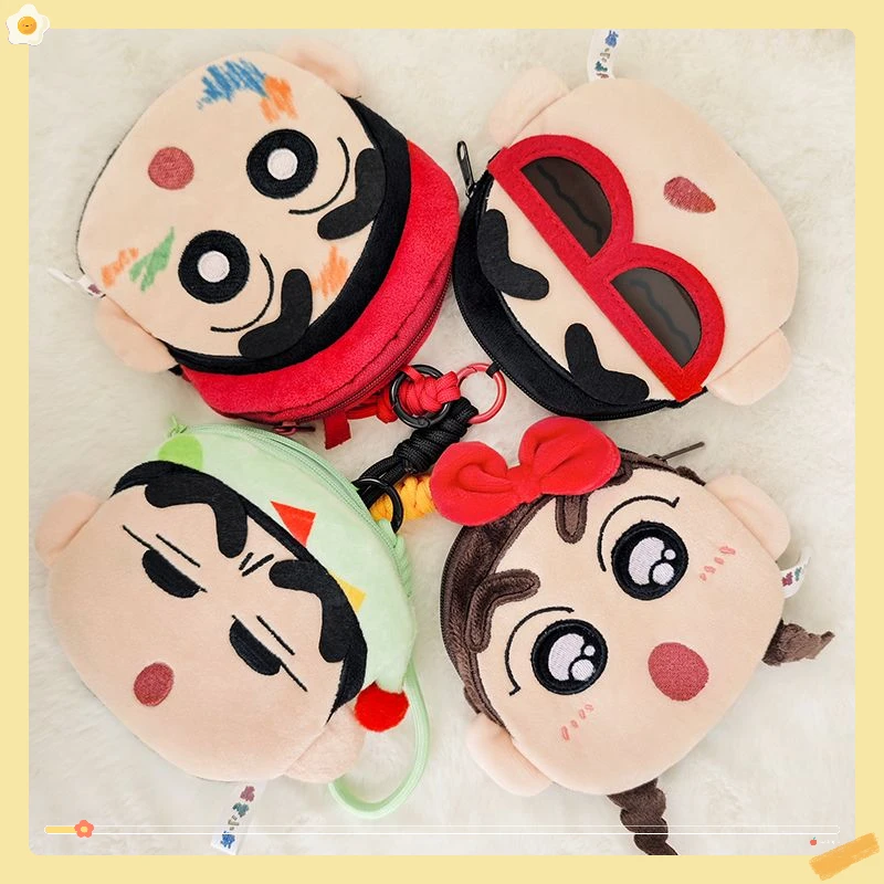 Miniso colaboración anime Crayon Shin chan periférico monedero de felpa dibujos animados creativo bolsa de almacenamiento de auriculares regalo