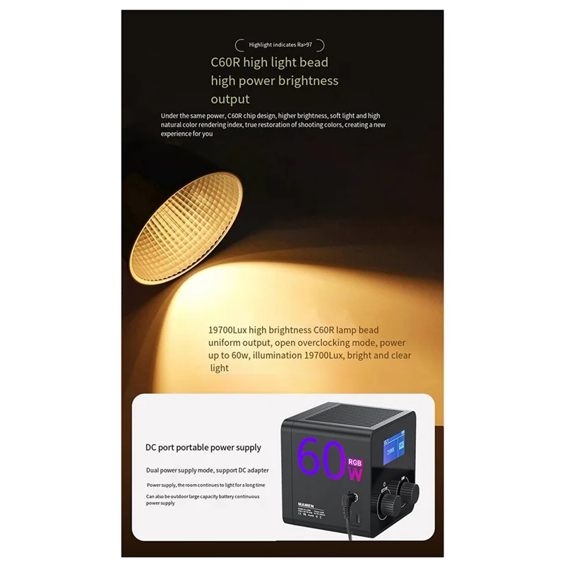 

【Flash Sale】60W Photography Fill Light Portable COB RGB Video Light 2500-6500K Outdoor Studio Video Recording Photography EU Plu