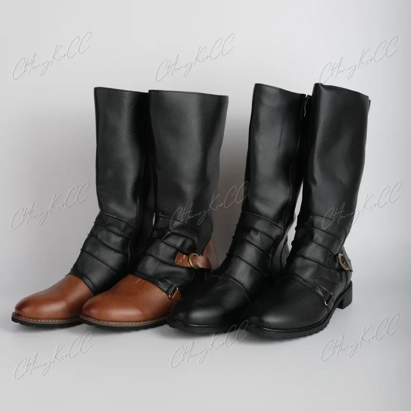 Men's Retro PU Leather Shoe Middle Ages Ankle Boots Renaissance Medieval Boot Cosplay Stage Show Prince Hunter Shoes