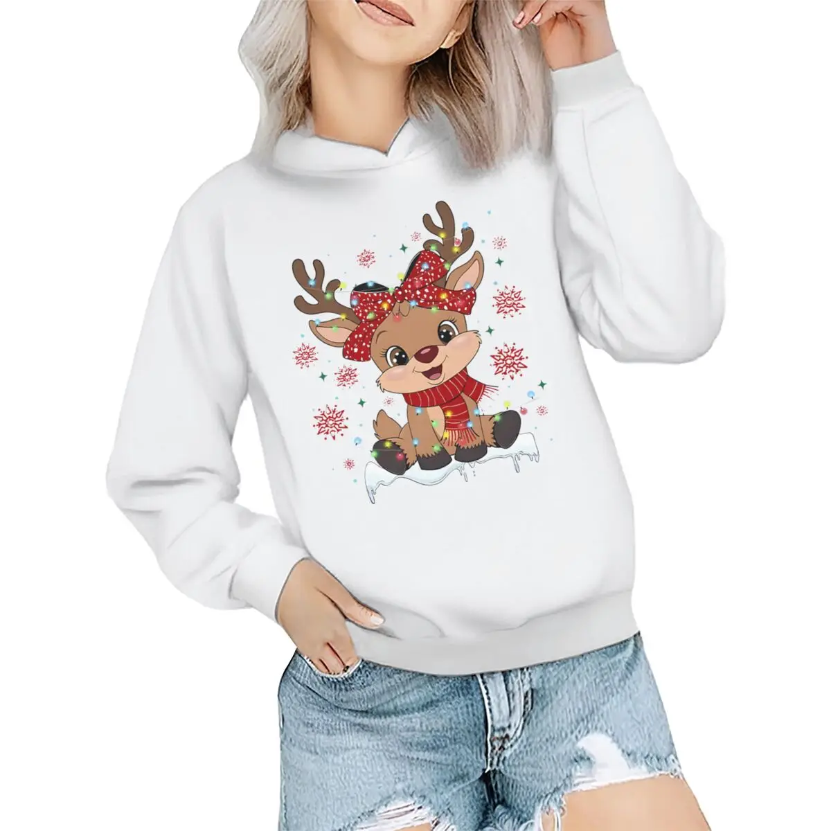 

Cute Reindeer Christmas Clothes Child Girl Boy Xmas Holidays Long Sleeve Hoodie Pullovers Cartoon Reindeer Children's clothing
