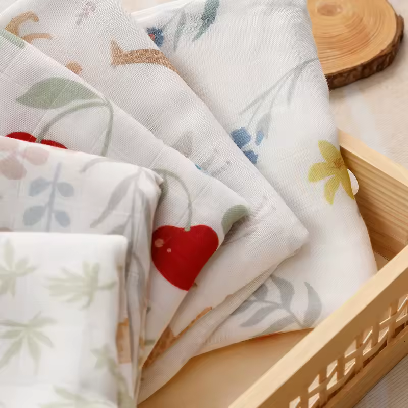 Kangobaby #My Soft Life# 5 Pieces Pack Multi-Functional Bamboo Cotton Muslin Blanket Baby Burp Cloth Set - Image 5