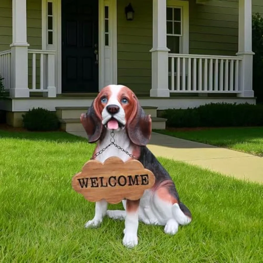 

Outdoor Big Dog Statue Greeter Solar Lantern with Interchangeable Welcome Plate and LED Light for Yard Porch Garden Decor Cute