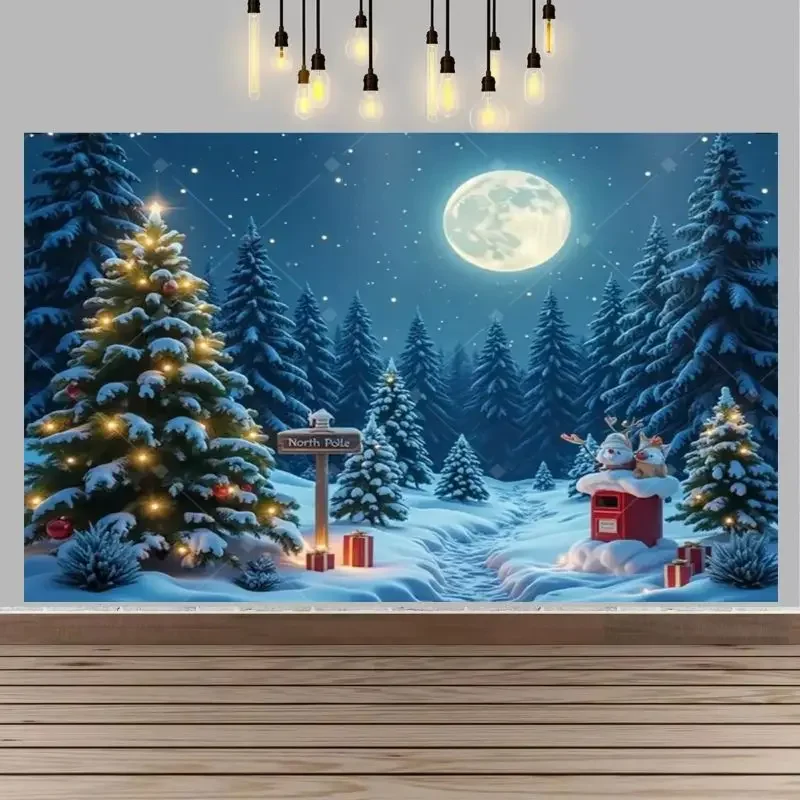 VIKAMA Photography Background Christmas North Pole Night Forest Backdrop for Party Birthday Photo Booth Home Decor