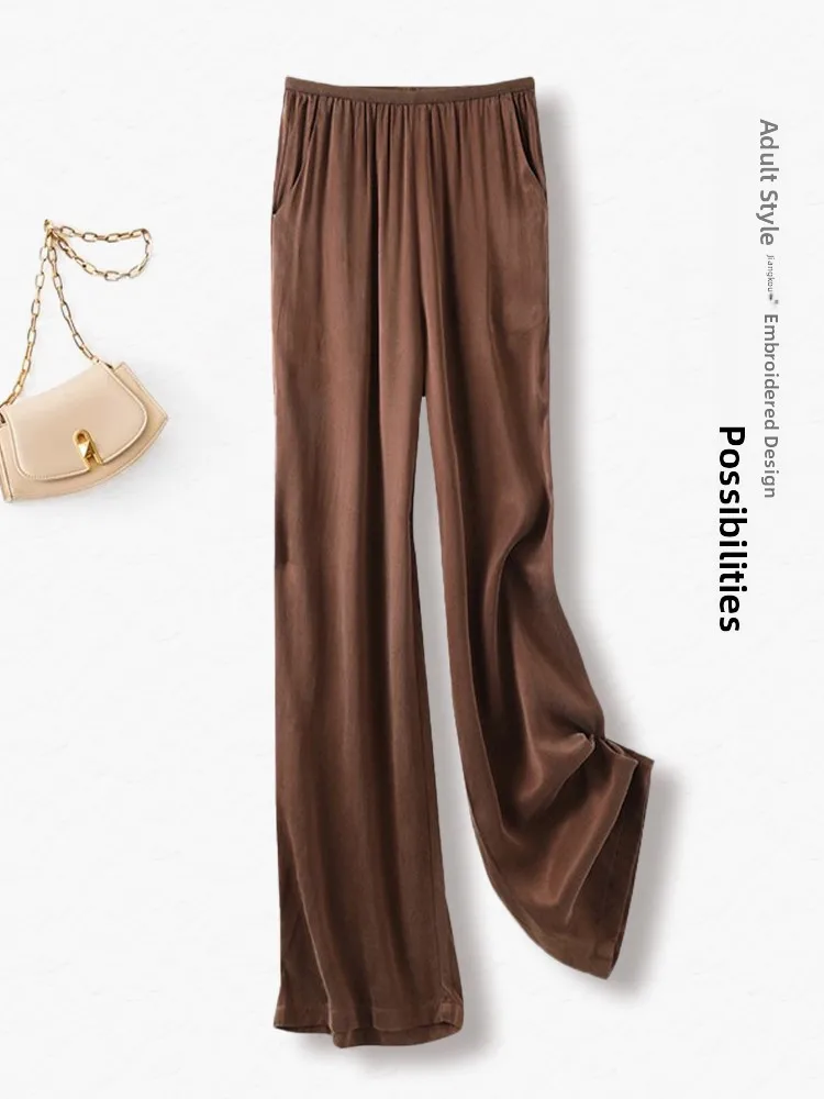 

High Waist Wide Leg Pants Women's Summer Thin Casual Loose Drapey Loose Fit Trousers Copper Ammonia Silk Floor Length Straigh...